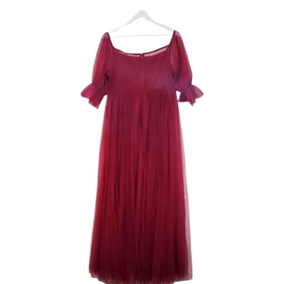 Ever Pretty Deep Red Maxi Gown with Puff Sleeves and Scoop Neck Size XL NWT - Picture 5 of 10